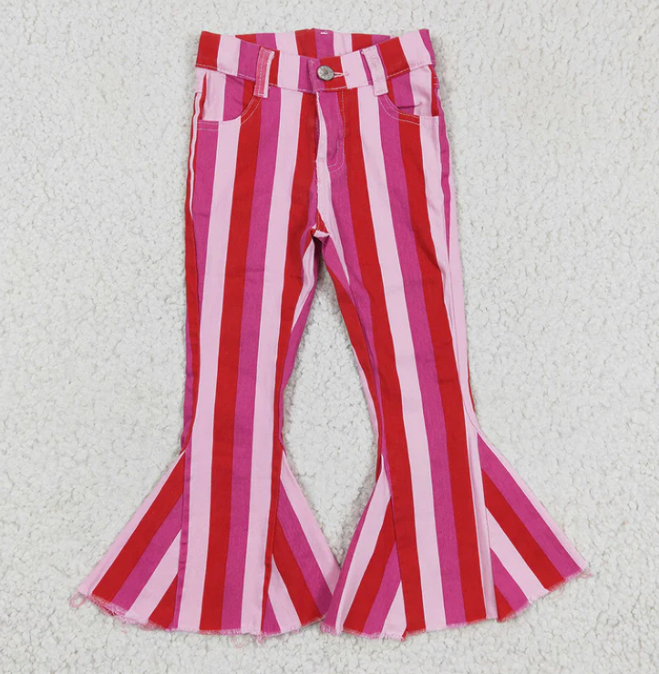 Pink stripe denim pants adult women valentine's day jeans