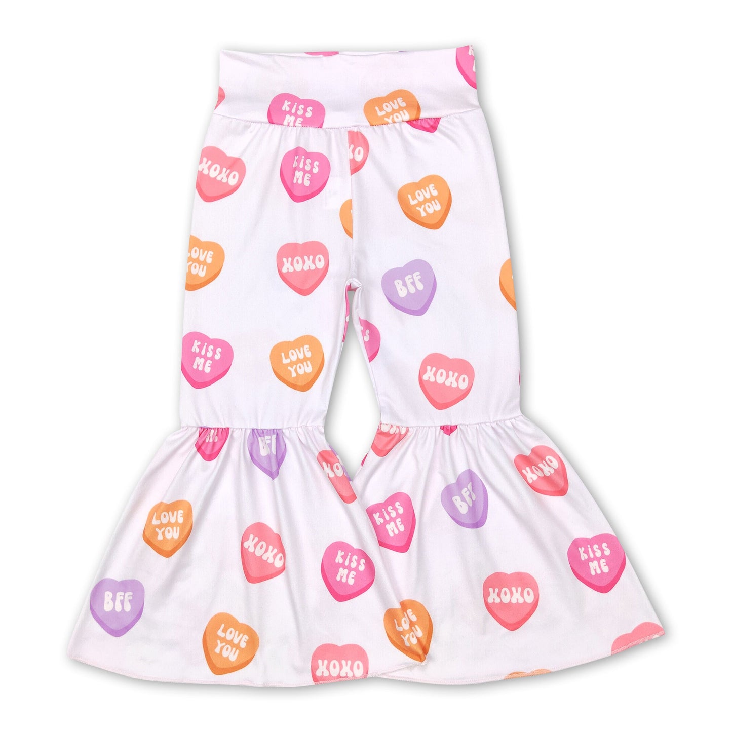 Plaid heart baby girls valentine's day bell bottom pants