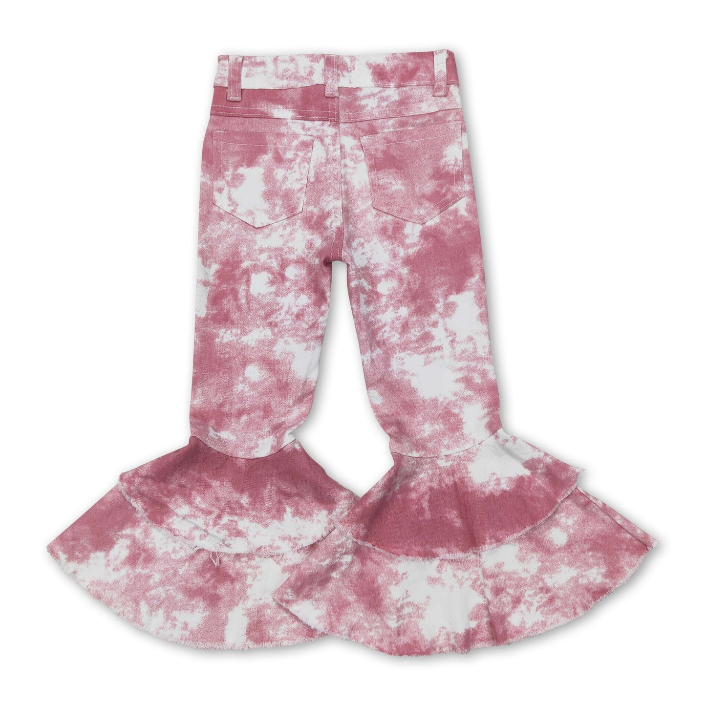 Pink tie dye ruffle bell bottom pants girls jeans