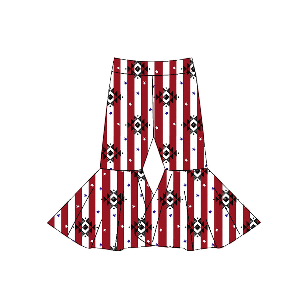 Red stripe aztec baby girls bell bottom pants