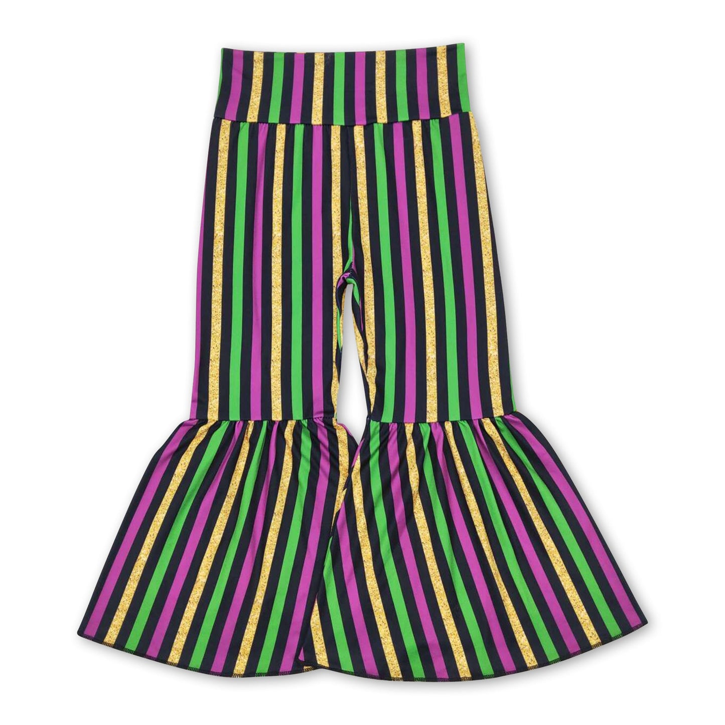 Purple green gold stripe girls mardi gras bell bottom pants