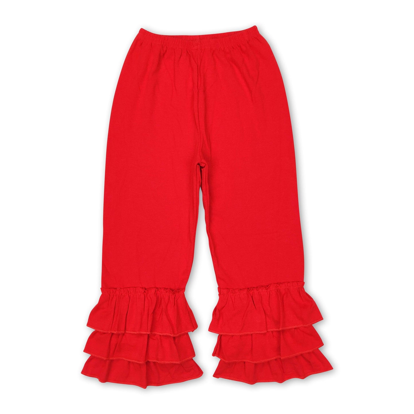 Red cotton triple ruffle baby girls pants