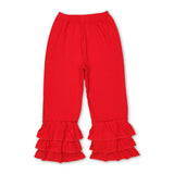 Red cotton triple ruffle baby girls pants