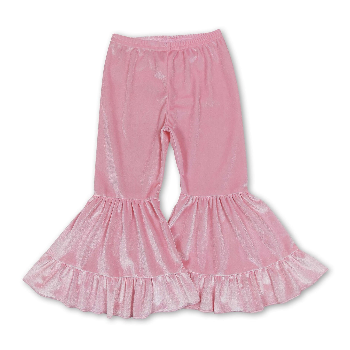 Pink velvet ruffle girls bell bottom pants