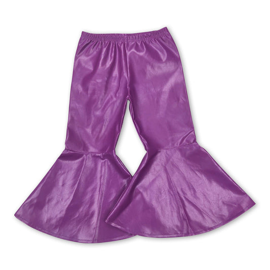 Purple leather baby girls mardi gras bell bottom pants
