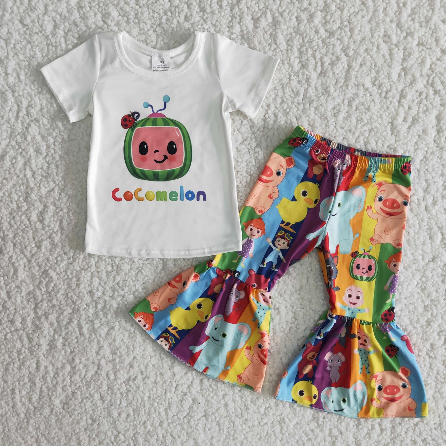 Cute Melon Short Sleeve Shirt Colorful Bell Pants Outfit