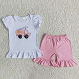 Fire truck embroidery girls outfits