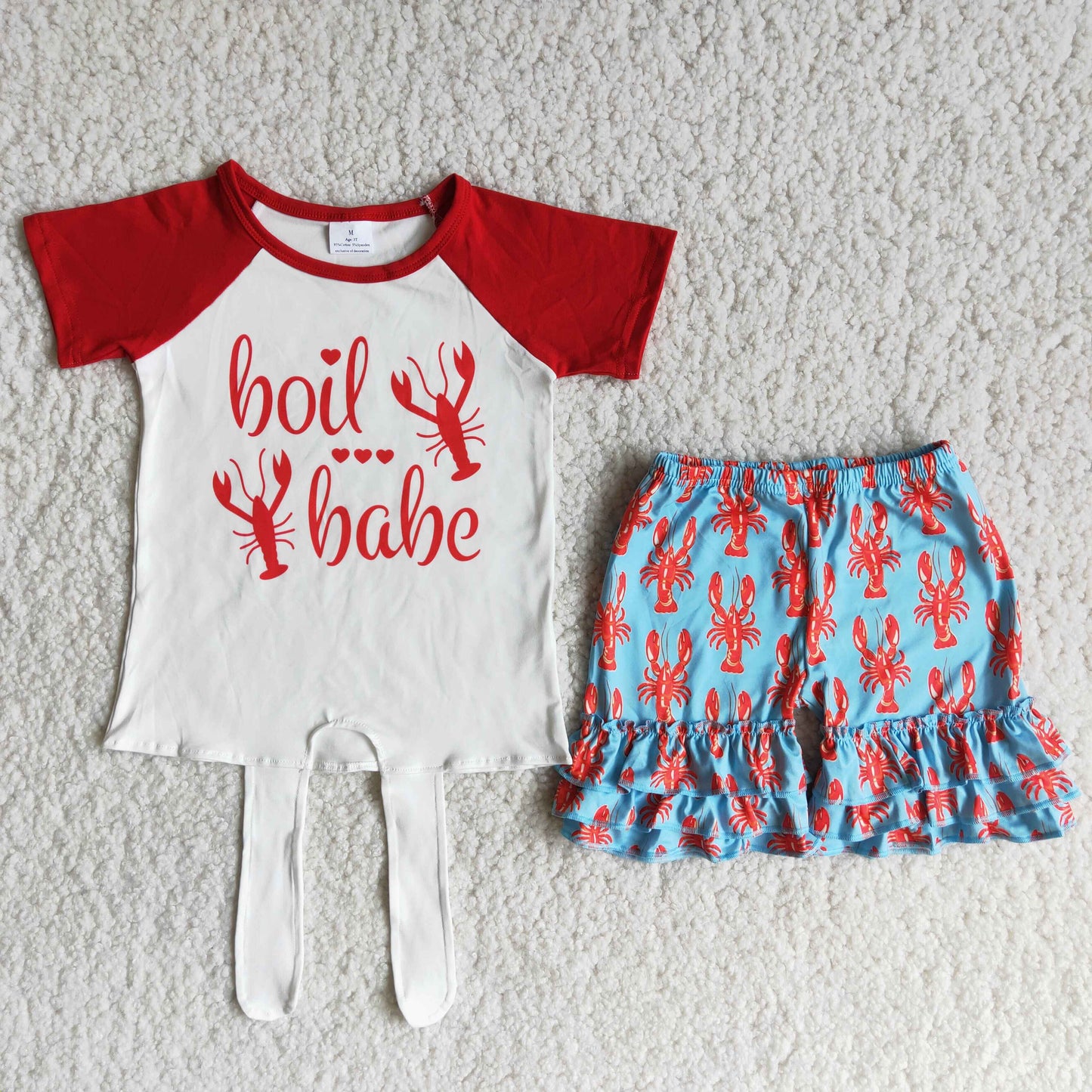 Crawfish print little girls summer set