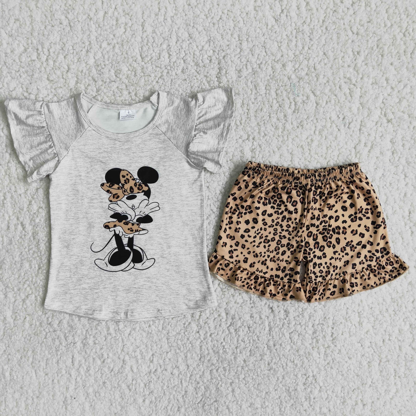 Cute mouse print shirt leopard shorts kids clothing girls