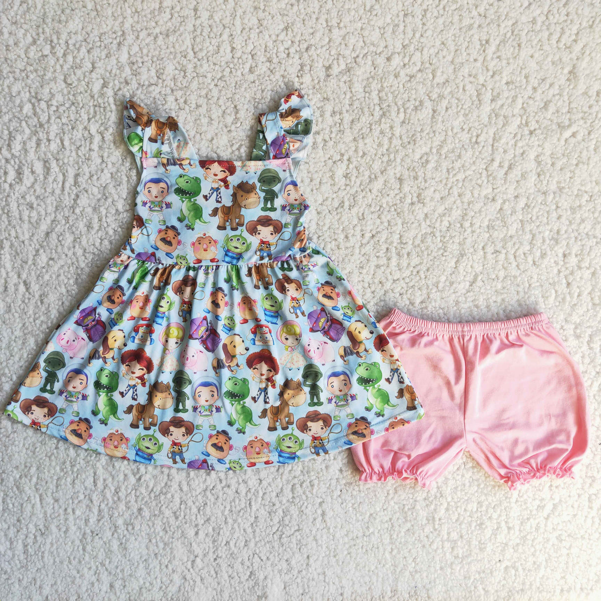 Cute dinosaur tunic match cotton shorts girls summer clothing