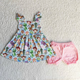 Cute dinosaur tunic match cotton shorts girls summer clothing