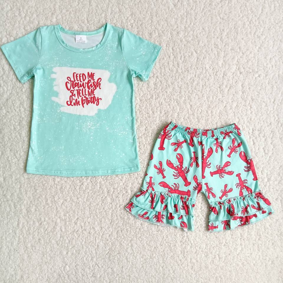 Crawfish shirt match ruffle shorts girls clothing set