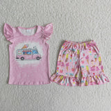 Ice cream print shirt ruffle shorts kids summer clothing