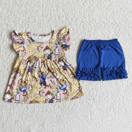 Cute beauty flutter sleeve ruffle shorts set