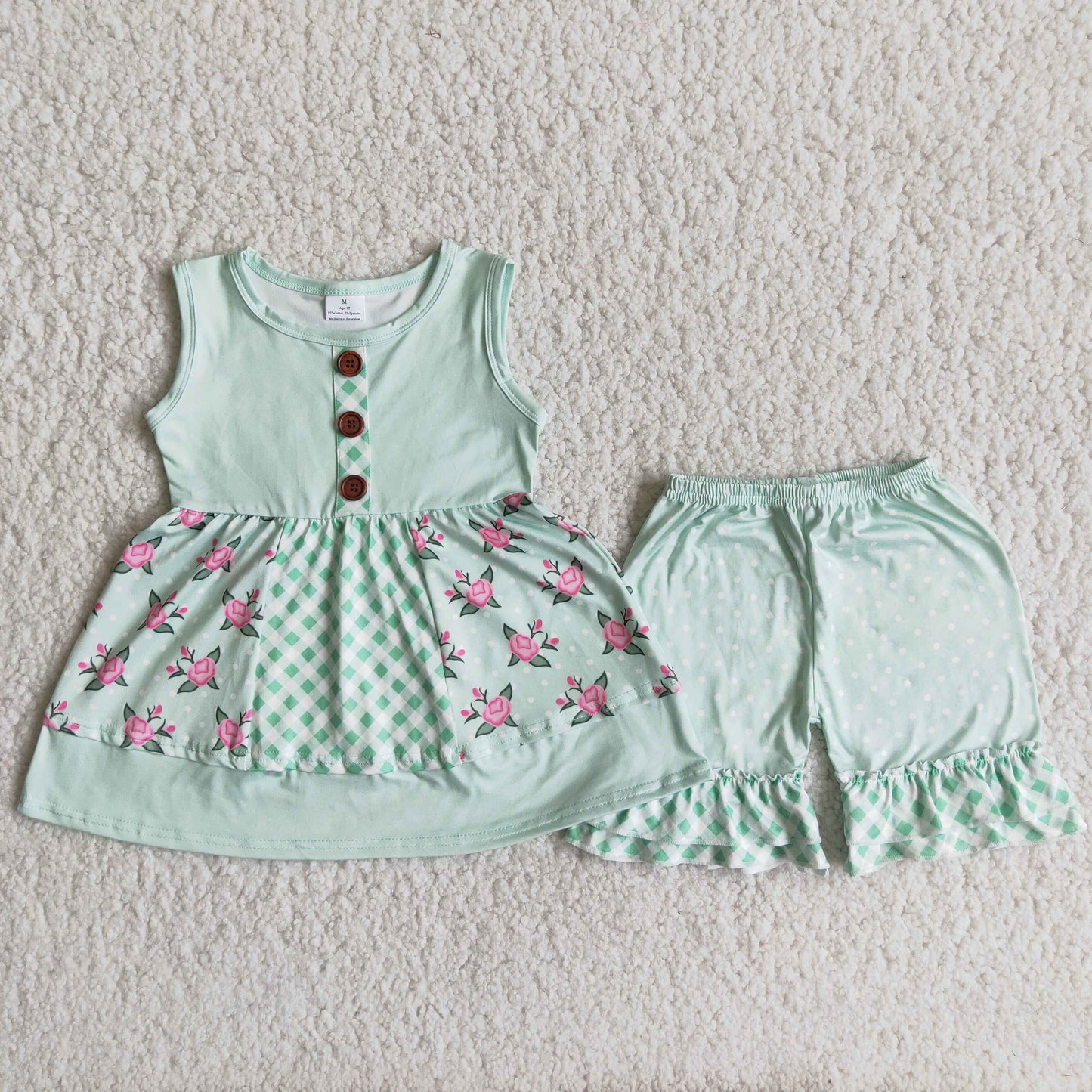 Mint floral sleeveless tunic ruffle shorts girls outfits