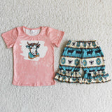 Cow bleached shirt ruffle shorts summer clothing