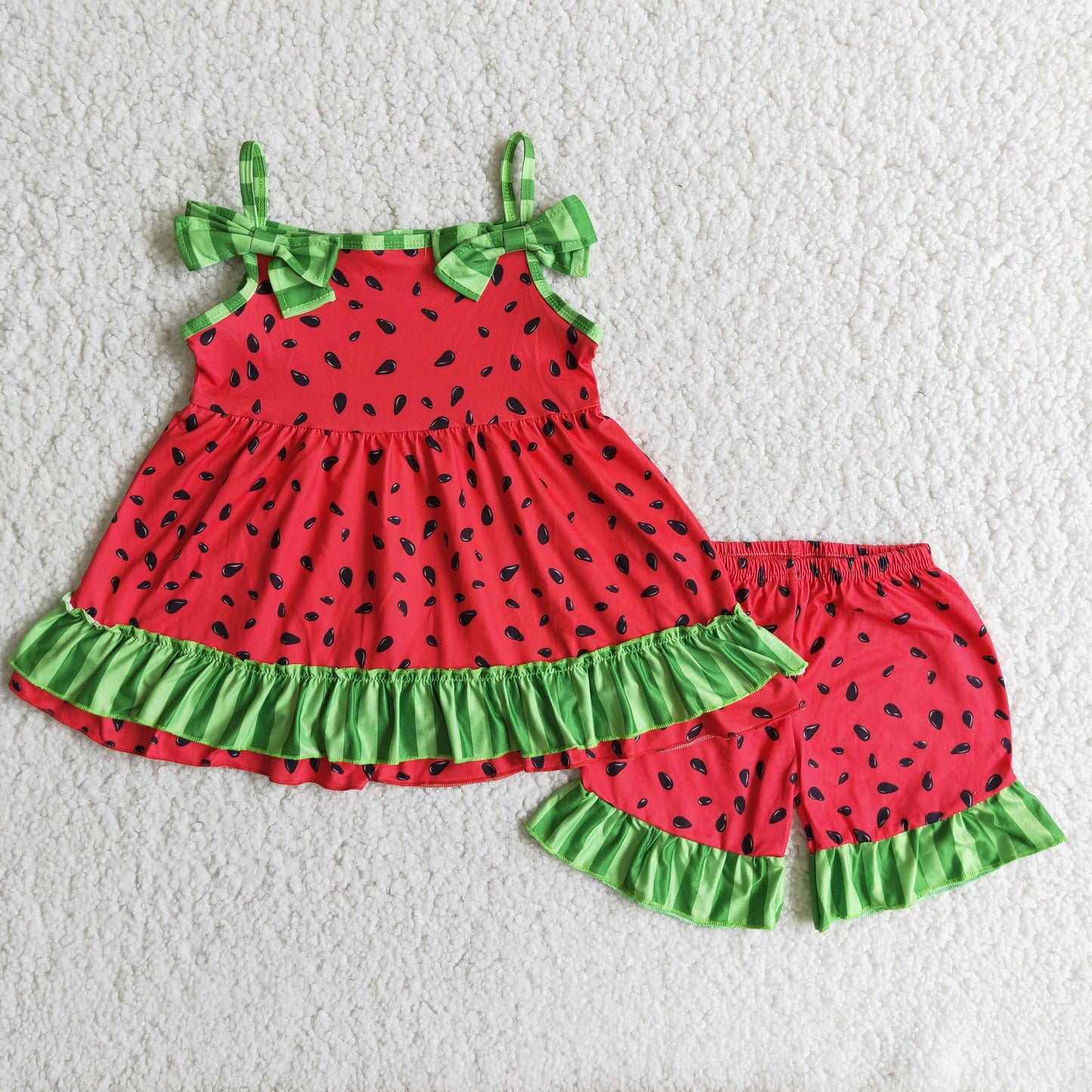 Watermelon tunic ruffle shorts boutique summer clothing set