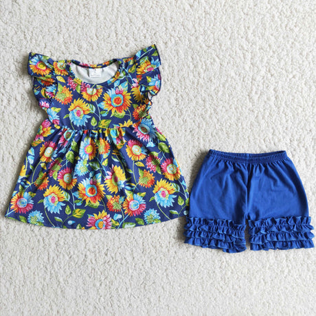 Sunflower flutter sleeve shirt ruffle shorts outfits