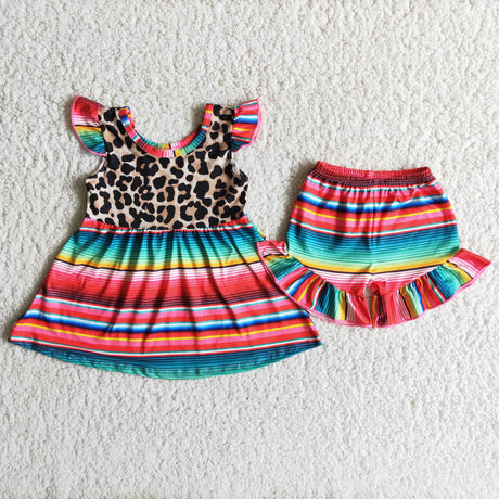 Leopard serape tunic ruffle shorts girls outfits