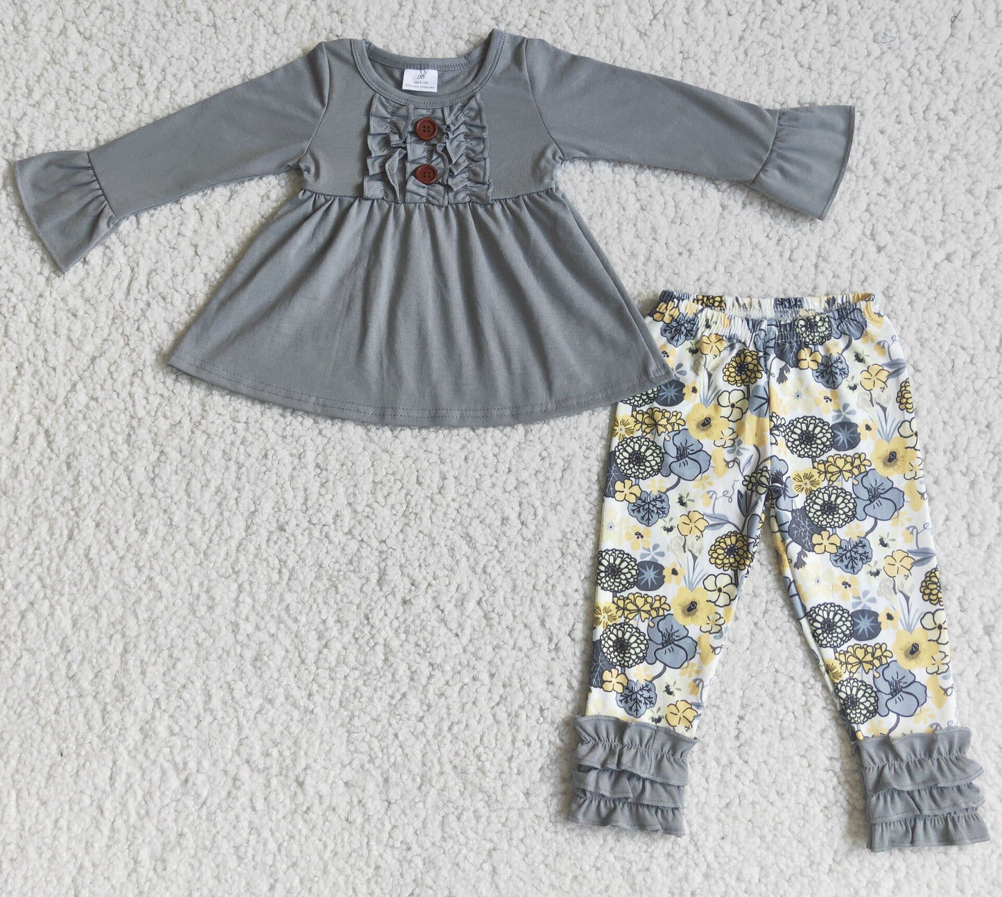 Gray cotton tunic match floral leggings children clothes