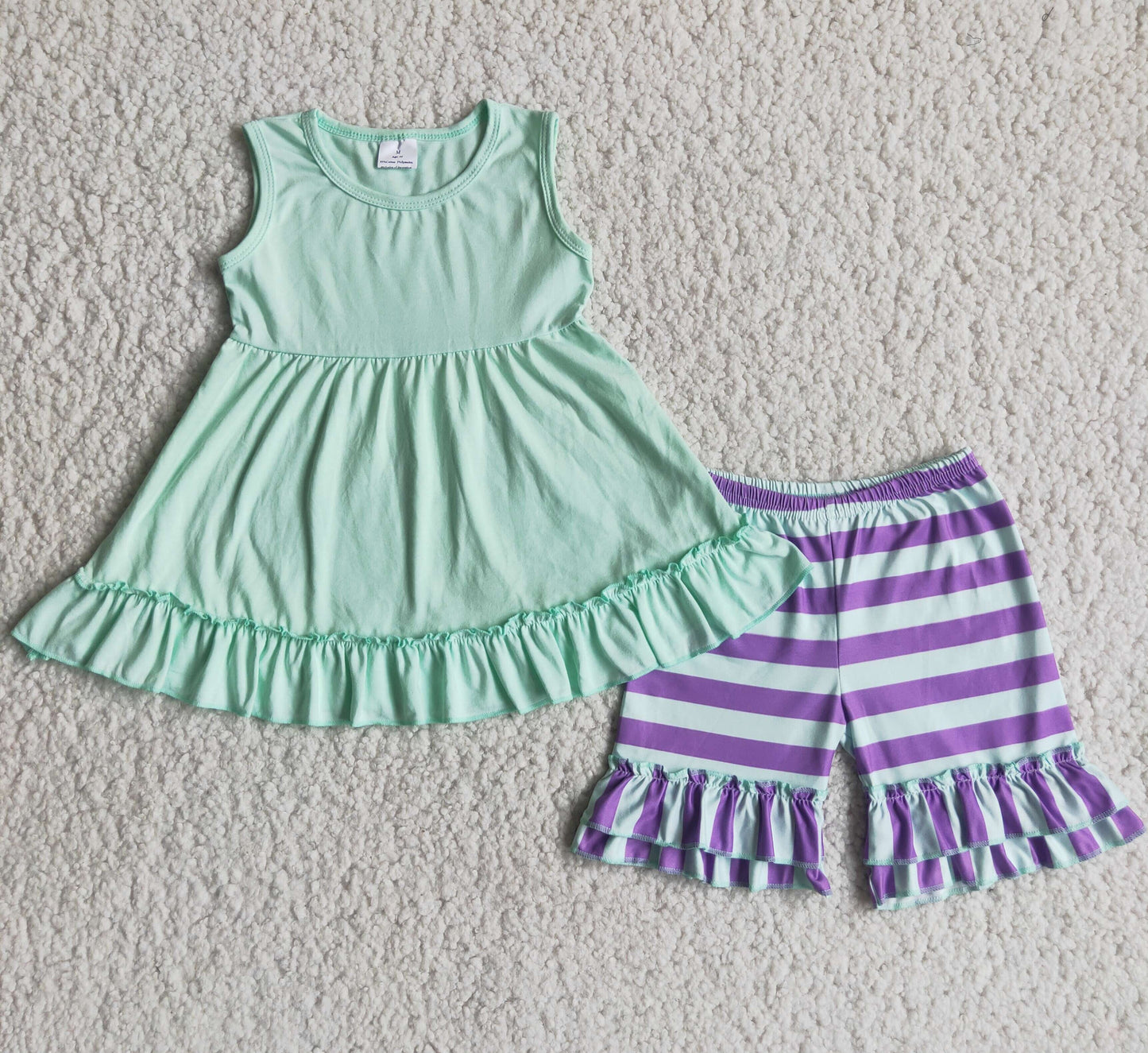 Mint color tunic stripe shorts girls summer clothing