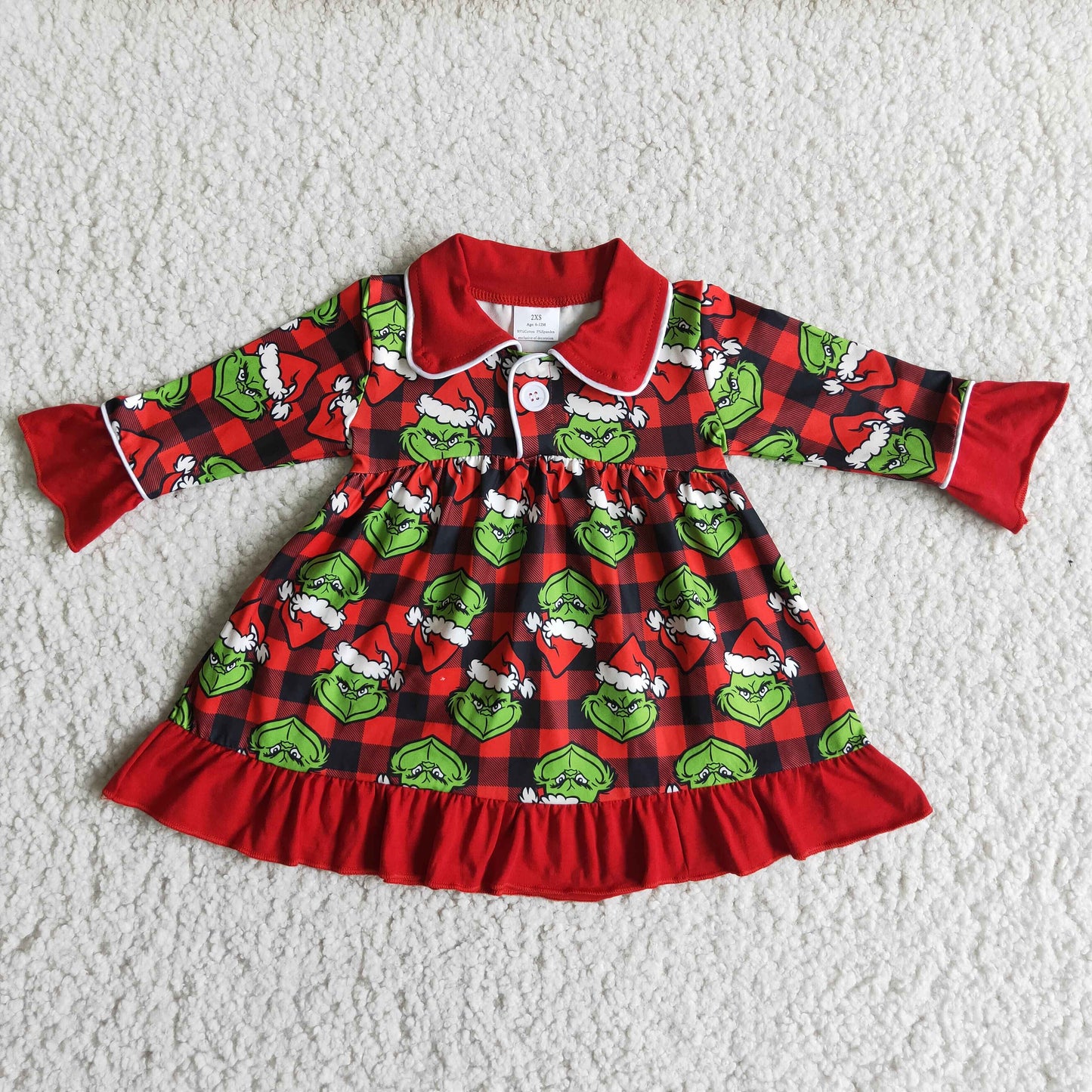 Long sleeve green face baby girls Christmas gown
