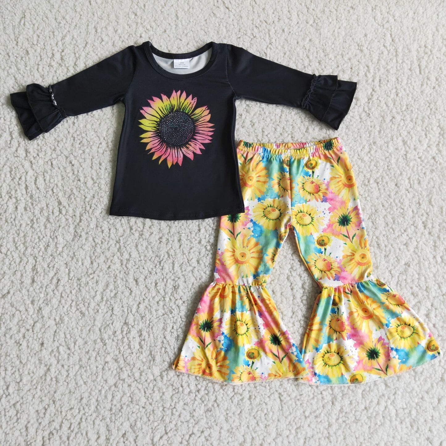 Sunflower print kids girls boutique outfits