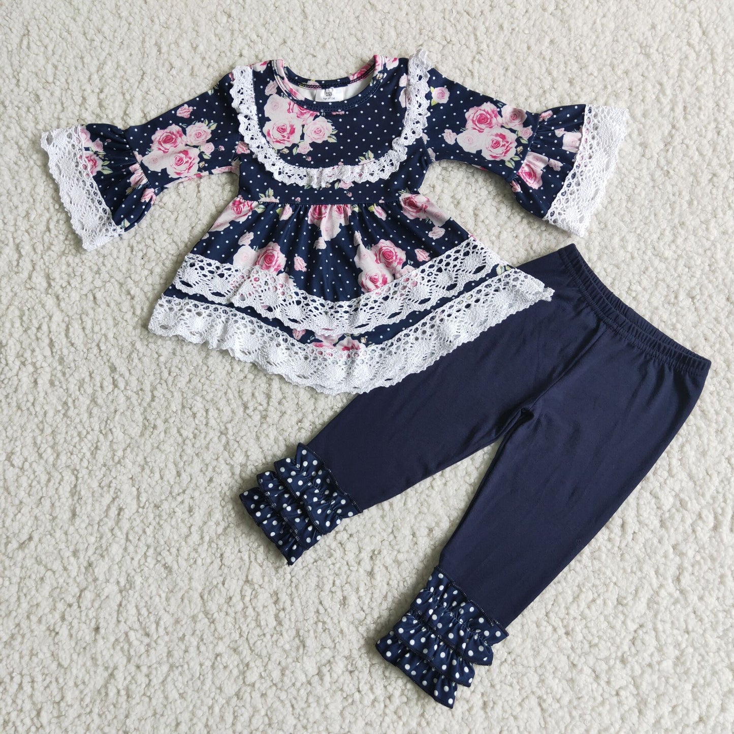 Navy floral wave tunic icing ruffle leggings children boutique clothing