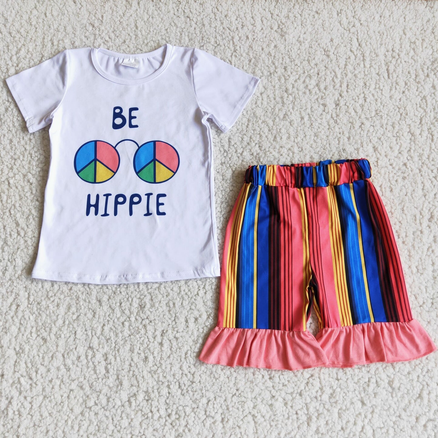 Be Hippie white shirt colorful stripe shorts girls summer clothes