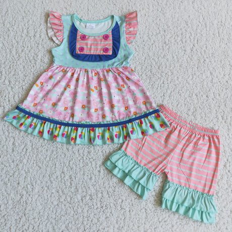 Flamingo tunic shorts girls summer set