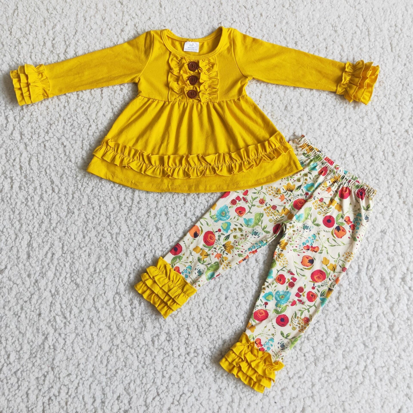 Yellow cotton tunic floral leggings girls fall clothing