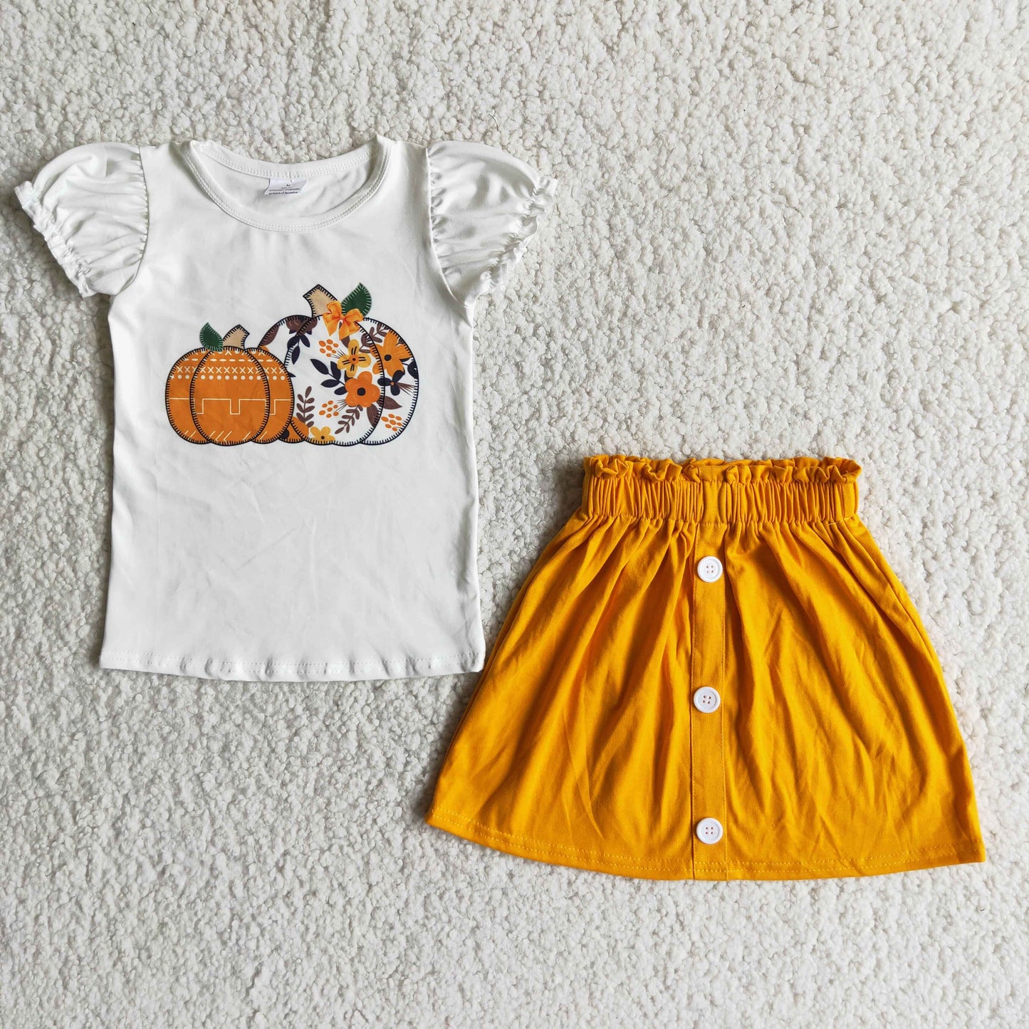 Short sleeve pumpkin shirt match skirt girls fall clothing