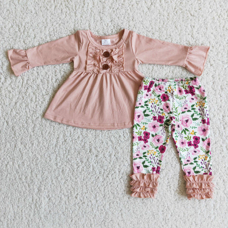 Pink tunic match floral icing ruffle leggings girls outfits