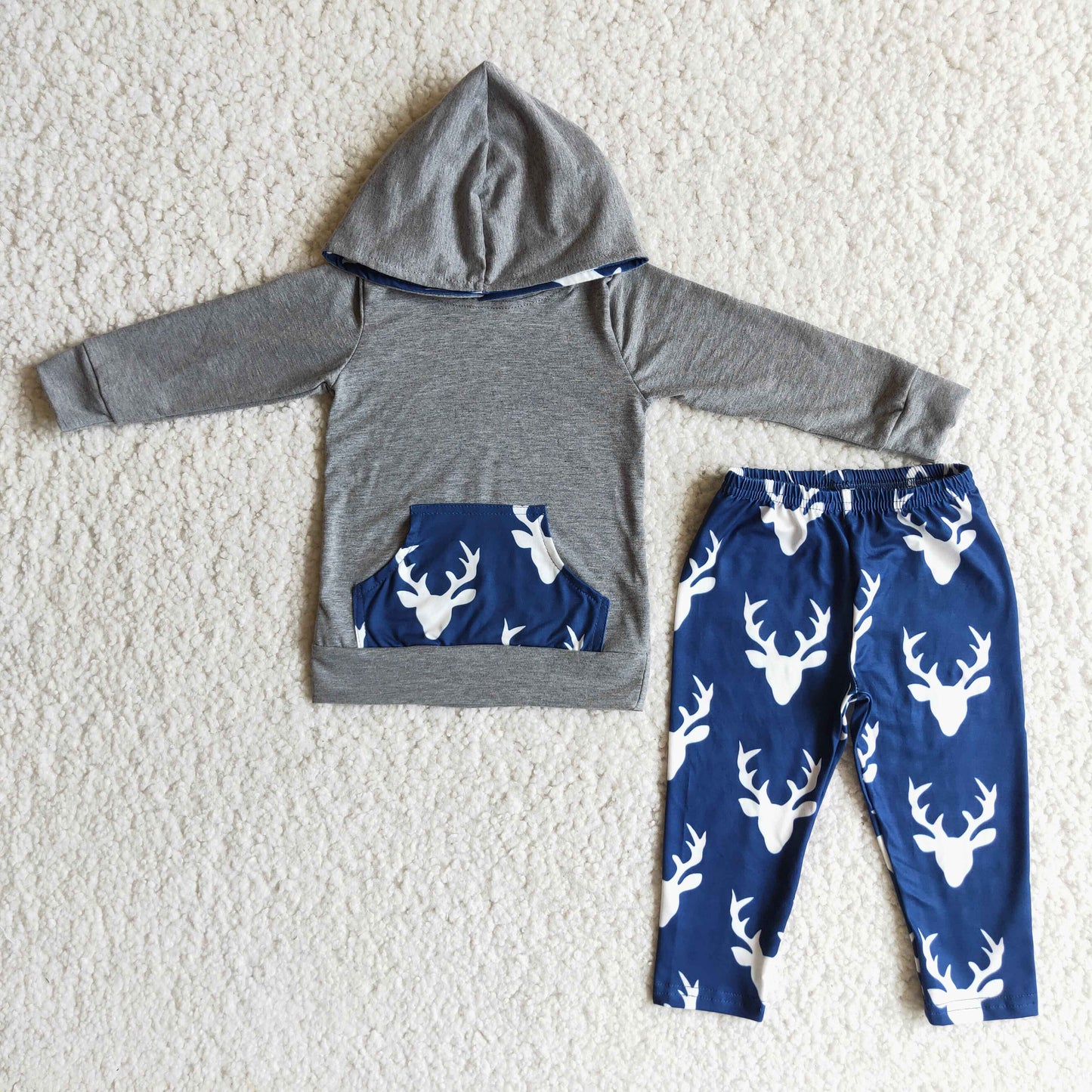 Grey cotton hoodies deer leggings set