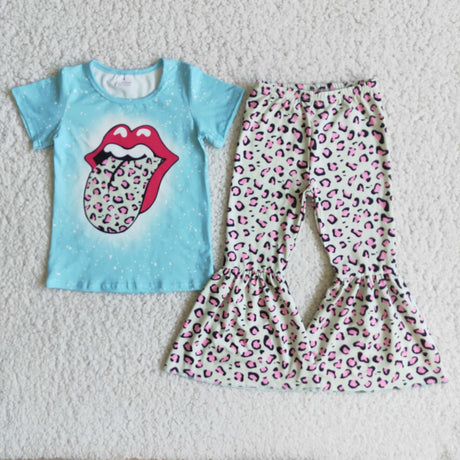 Leopard tongue print singer bell bottom pants