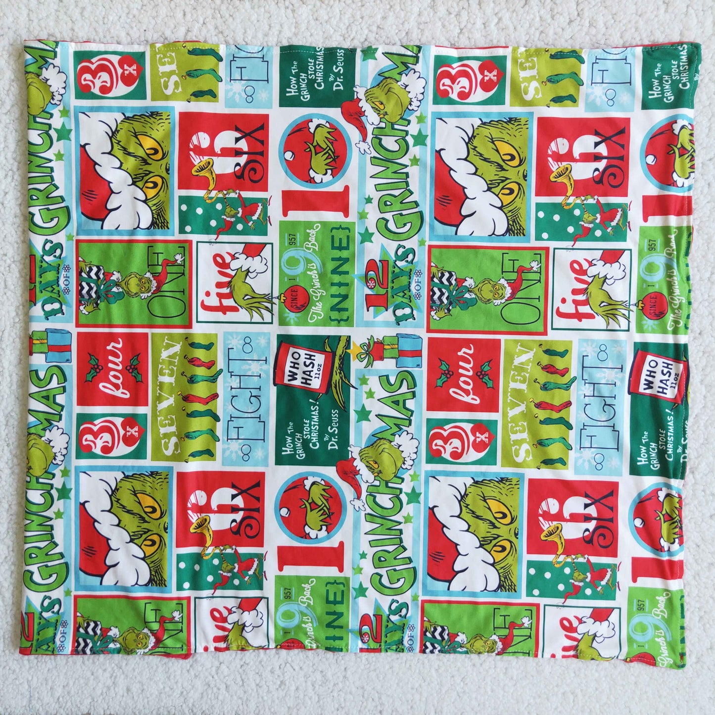 Print and red minky green face Christmas blankets