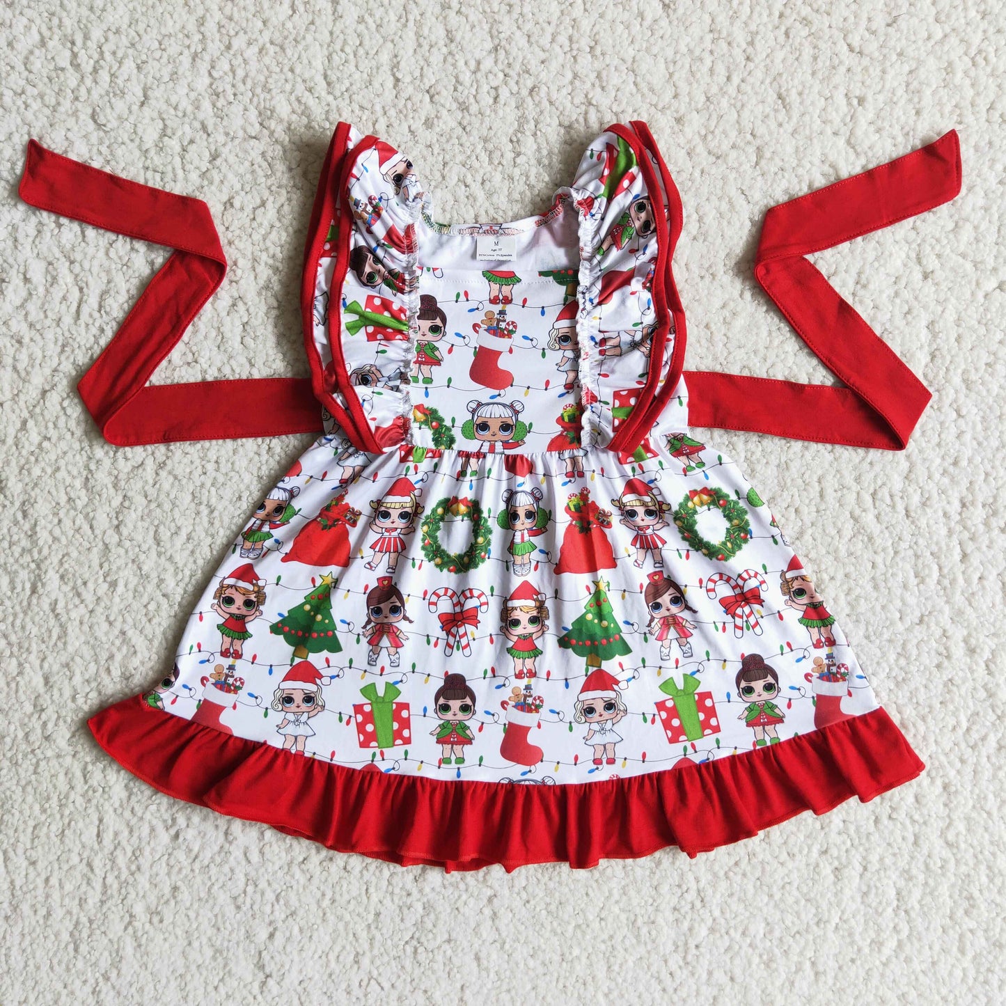 Flutter sleeve dolls baby girls Christmas dresses