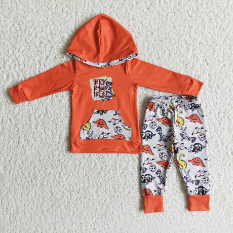 Trick rawr treat boy hoodie dino Halloween set