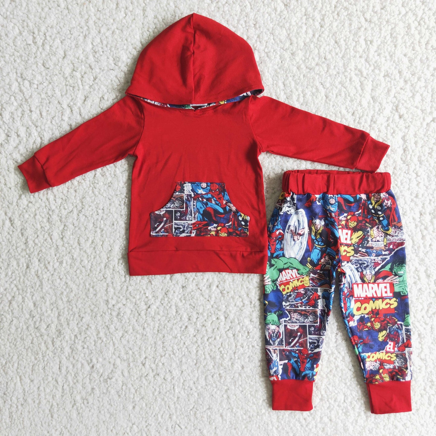 Boy Red Hoodies Outfit