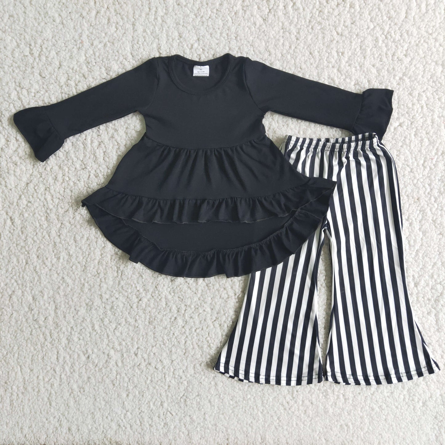 Black high low top match stripe pants girls fall winter outfits