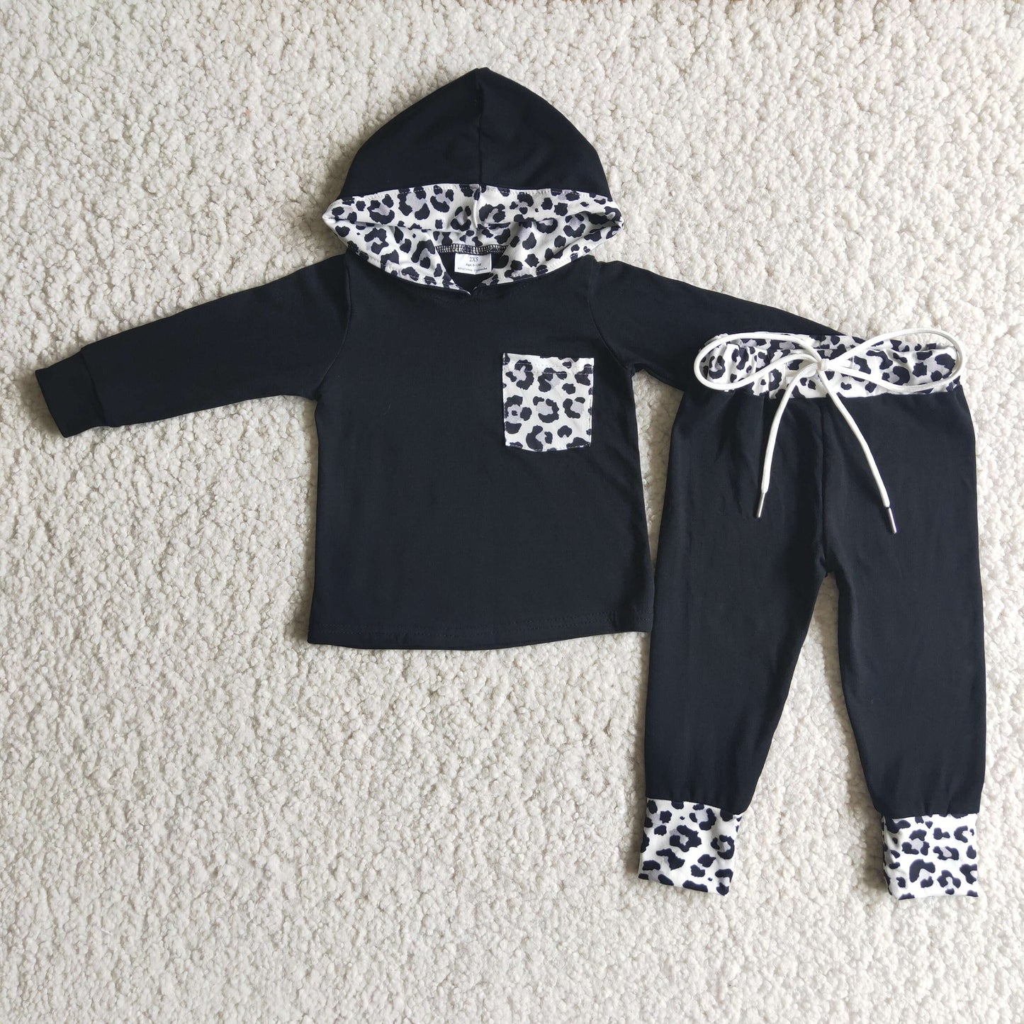 White leopard pocket hoodie set girls winter clothes