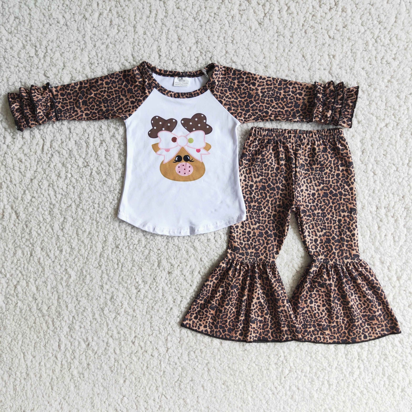 Reindeer leopard shirt bell bottom pants Christma outfits