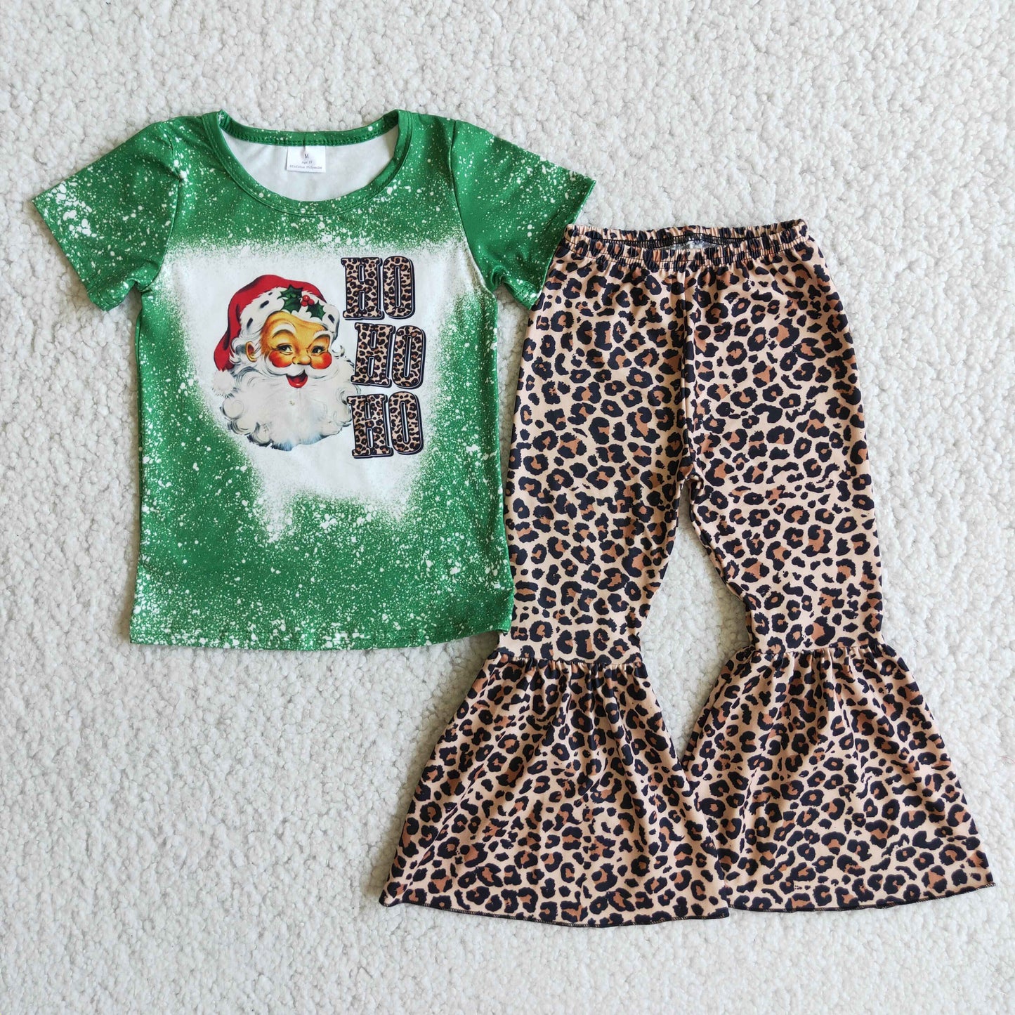 Ho Ho Ho santa print shirt leopard pants girls Christmas outfits
