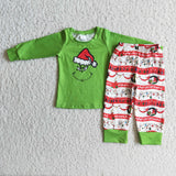 Green face shirt match pants boy Christmas pajamas