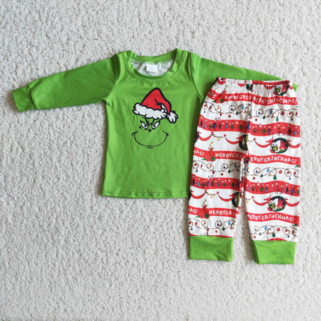 Green face shirt match pants boy Christmas pajamas