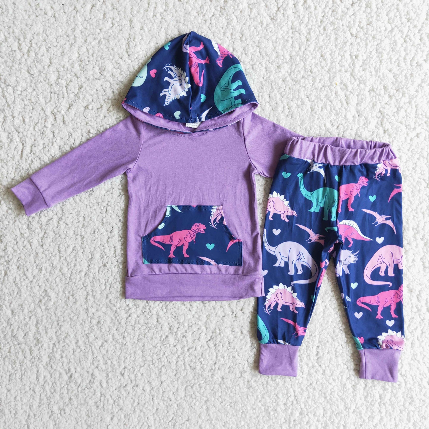 Dinosaur print baby girls hoodie set fall clothing
