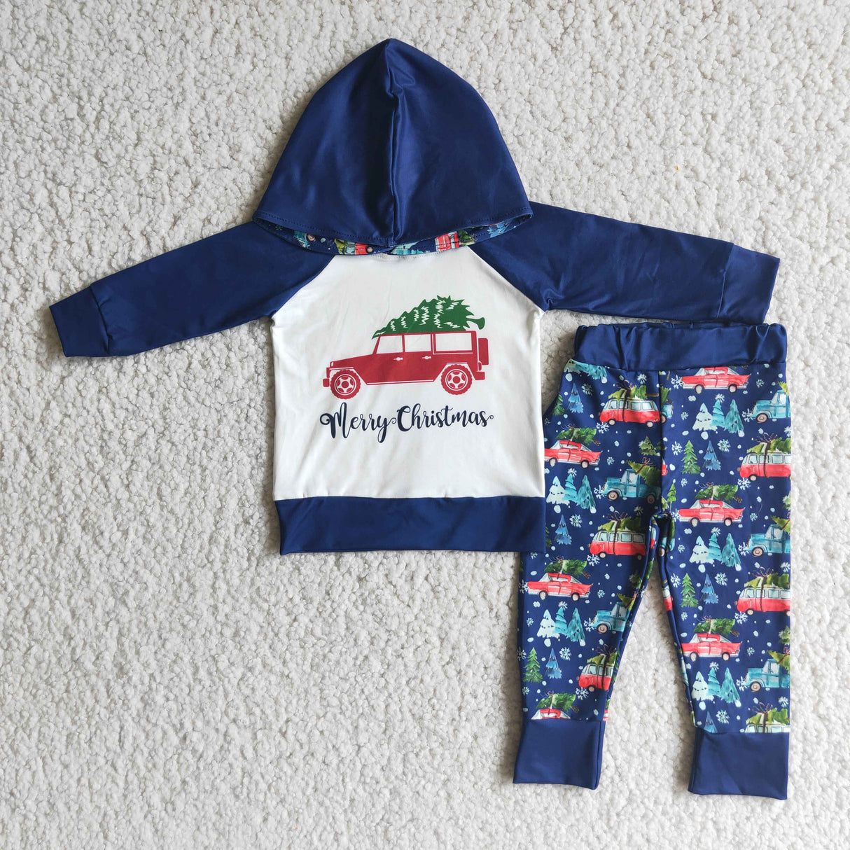Merry Christmas blue boy hoodie set