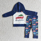 Merry Christmas blue boy hoodie set