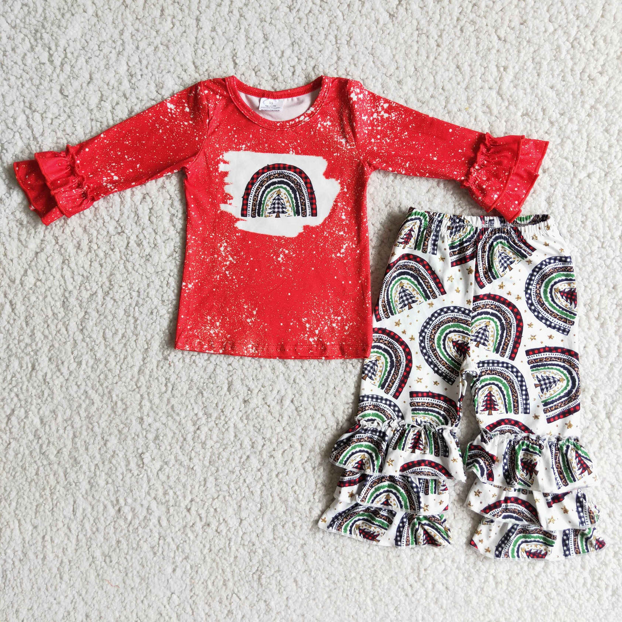Rainbow Christmas tree girls outfits