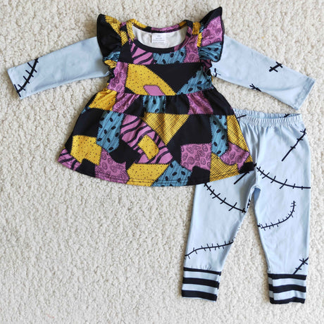 Patchwork tunic pat leggings Halloween girls clothing set